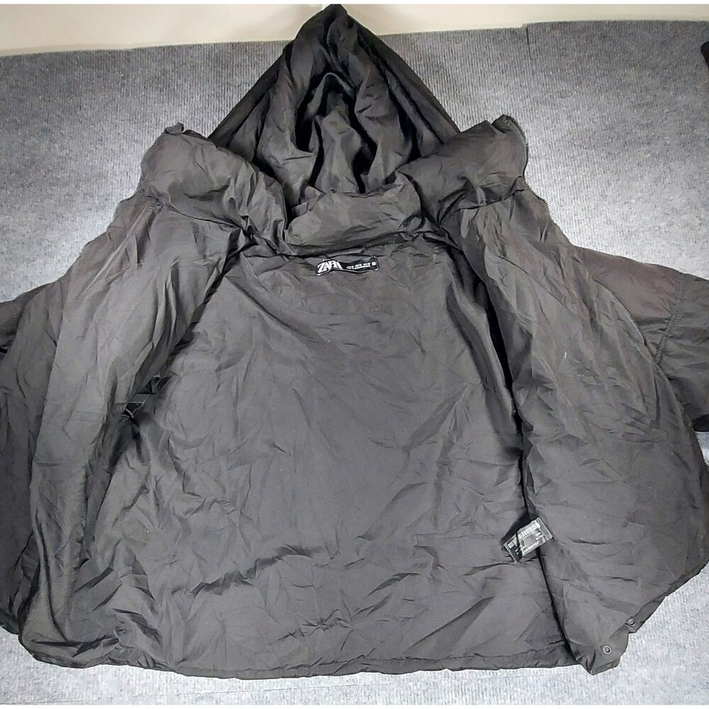 Zara Women's M Black Hooded Puffer Jacket Coat Heavy Quilted Streetwear Full Zip - Picture 7 of 11